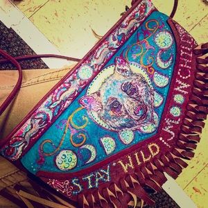 Hand painted fringe purse... one of a kind